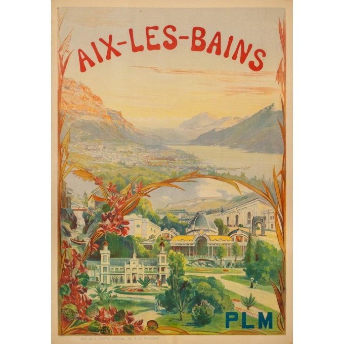 Vintage travel poster - Cachoud - 1900 - Aix les Bains - 45.3 by 32.9 inches