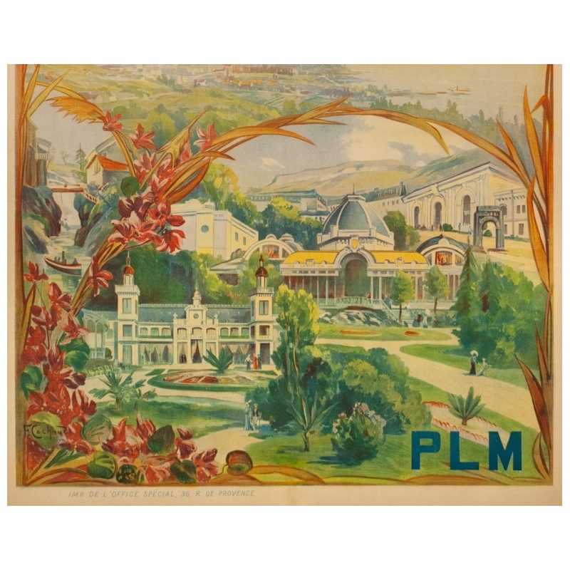 Vintage travel poster - Cachoud - 1900 - Aix les Bains - 45.3 by 32.9 inches - 3