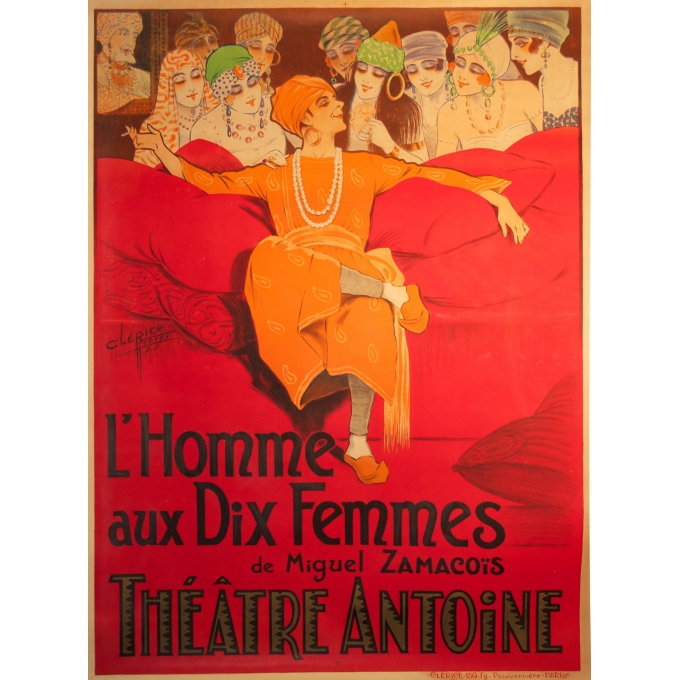 Affiche originale L'Homme aux dix femmes Clérice. Elbé Paris.