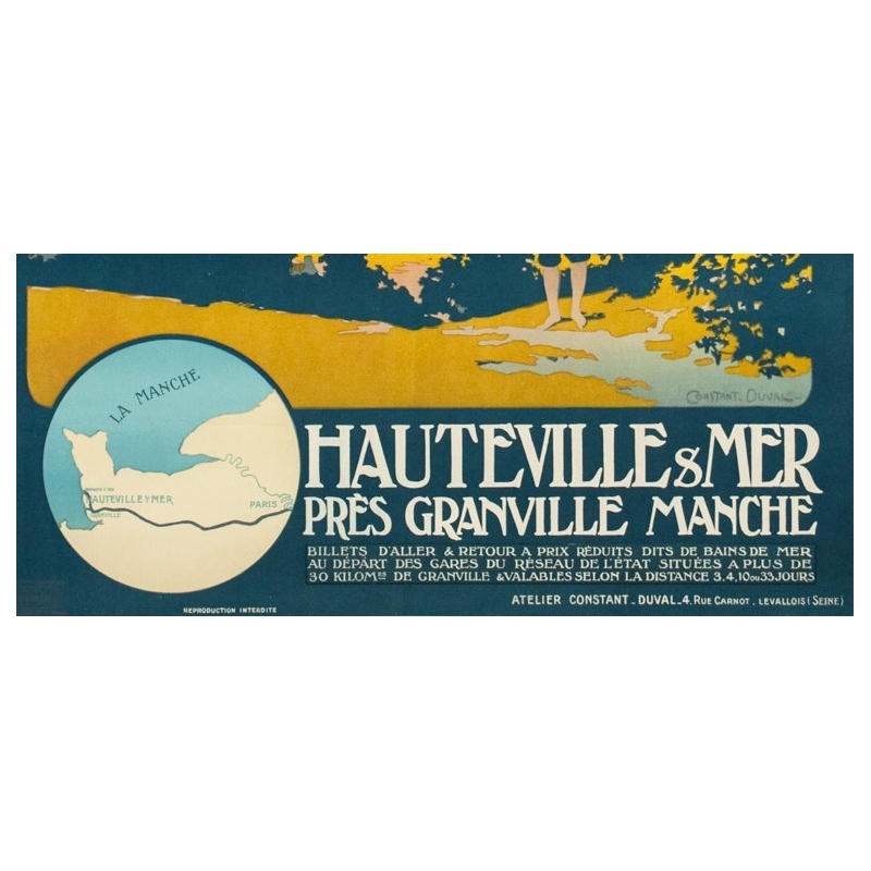 Affiche ancienne de voyage - Constant Duval - 1920 - Bains de mer de la Manche - 107.5 par 77.5 cm - 3