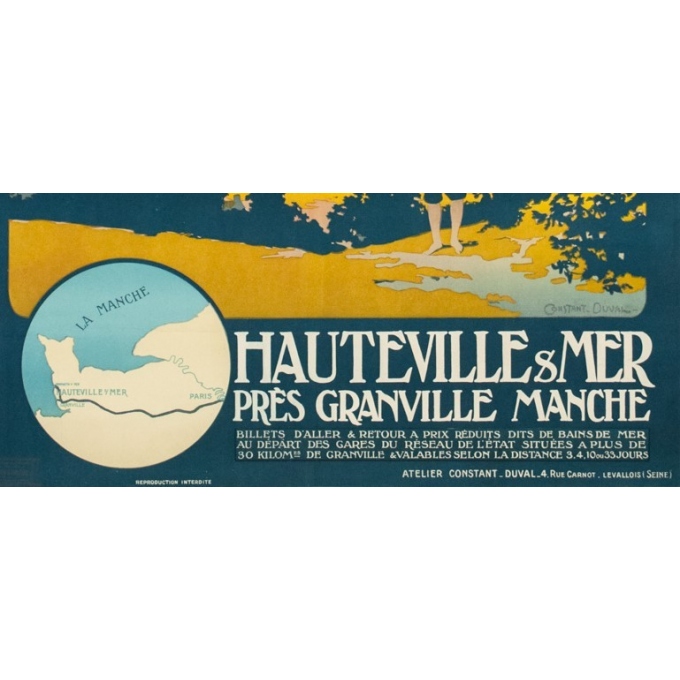 Affiche ancienne de voyage - Constant Duval - 1920 - Bains de mer de la Manche - 107.5 par 77.5 cm - 3