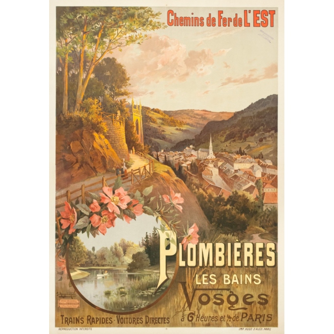 Affiche ancienne de voyage - Hugo d'Alési - 1900- Plombière les bains - 114.5 par 83 cm