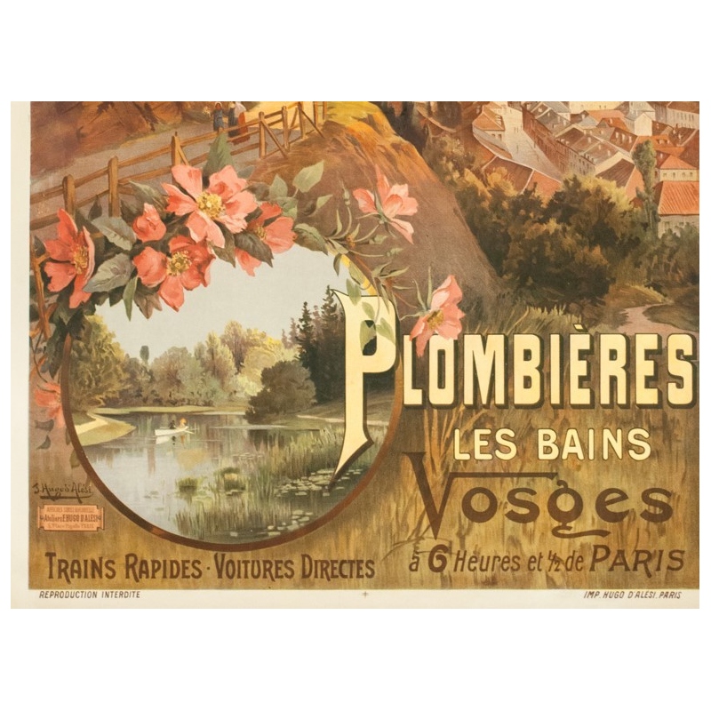 Affiche ancienne de voyage - Hugo d'Alési - 1900- Plombière les bains - 114.5 par 83 cm - 4