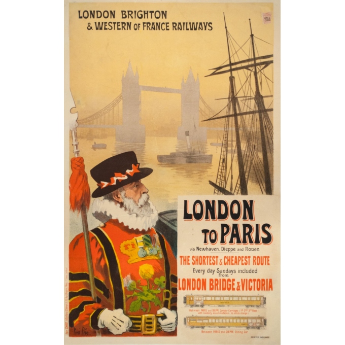 Vintage travel poster - Renée Pion - 1895 - London to Paris - 43.1 by 28.3 inches