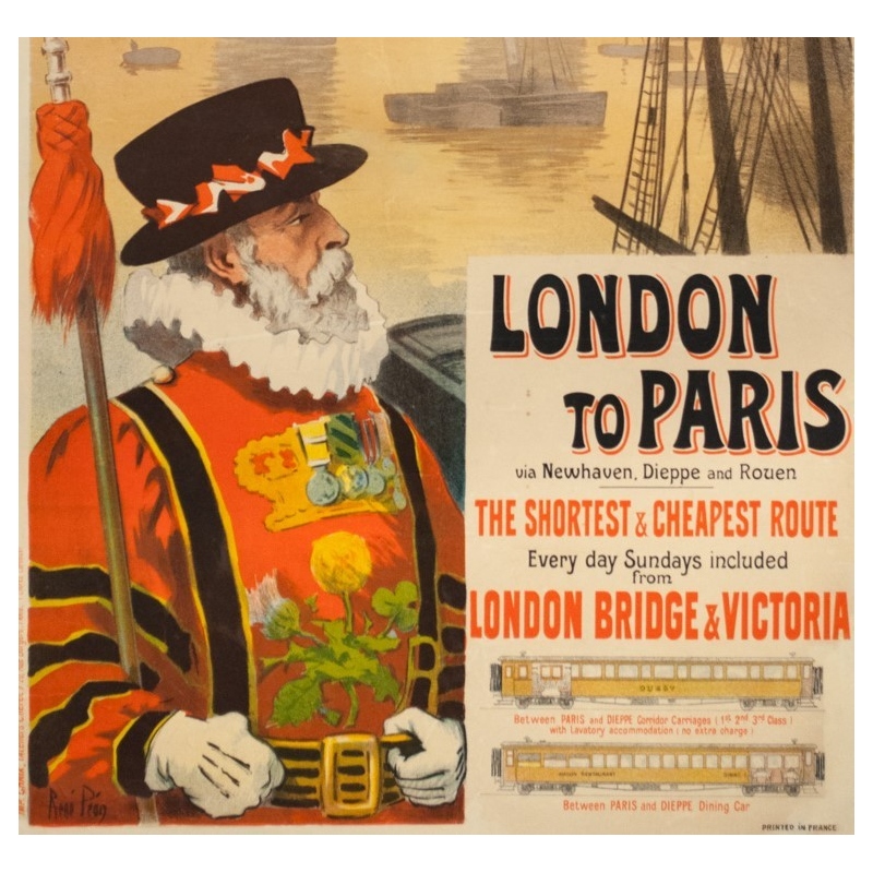 Affiche ancienne de voyage - Renée Pion - 1895 - London to Paris - 109.5 par 72 cm - 3