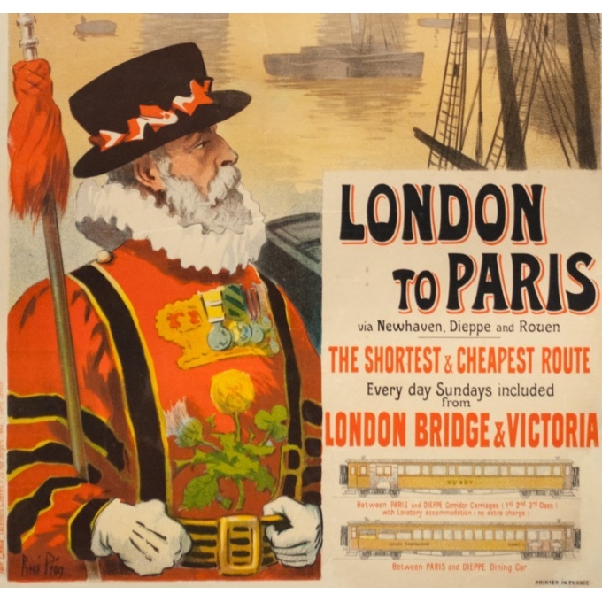 Vintage travel poster - Renée Pion - 1895 - London to Paris - 43.1 by 28.3 inches - 3