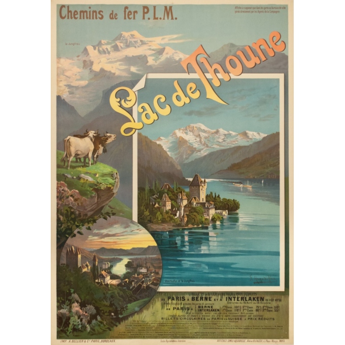 Affiche ancienne de voyage - Hugo d'Alési - 1900 - Lac de Thoune - 112.5 par 82.5 cm