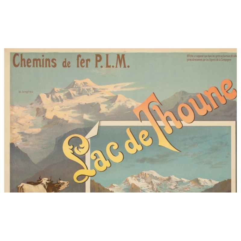 Vintage travel poster - Hugo d'Alési - 1900 - Lac de Thoune - 44.3 by 32.5 inches - 2