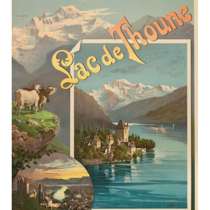 Vintage travel poster - Hugo d'Alési - 1900 - Lac de Thoune - 44.3 by 32.5 inches - 3