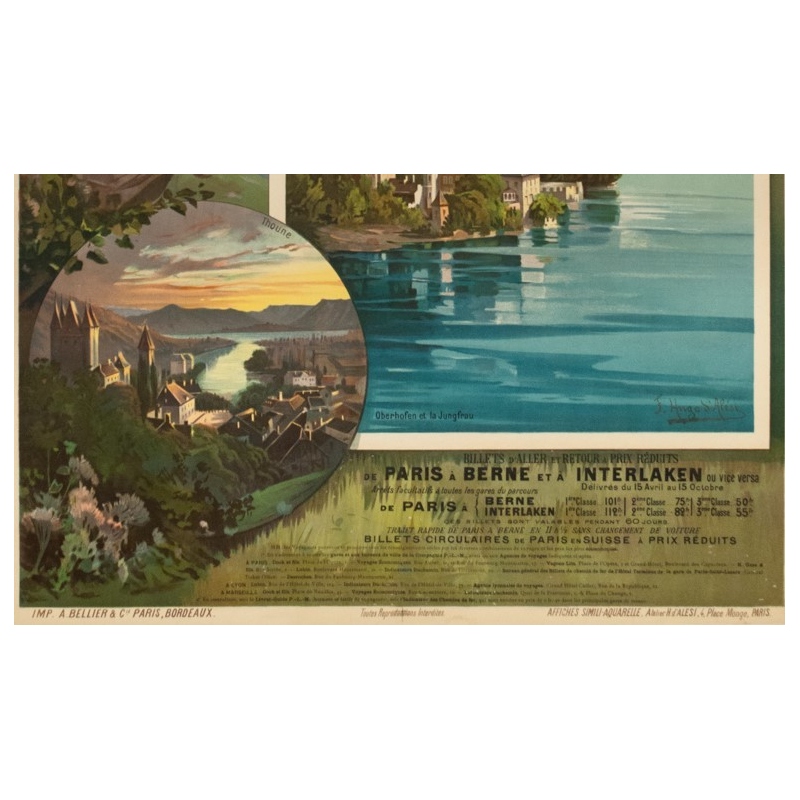 Vintage travel poster - Hugo d'Alési - 1900 - Lac de Thoune - 44.3 by 32.5 inches - 4