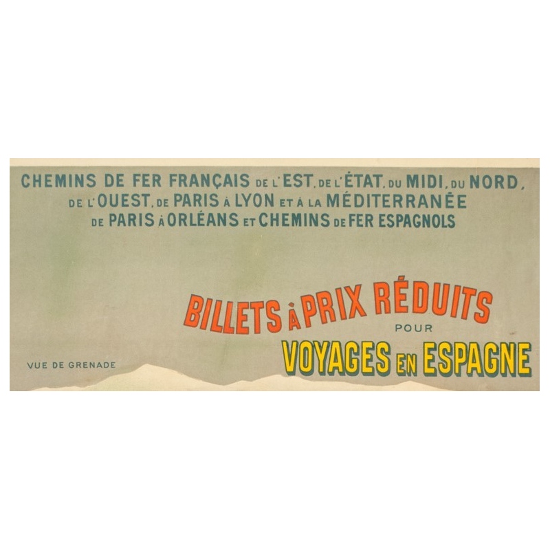 Vintage travel poster - Hugo d'Alési - 1900 - Billets à prix réduits pour Voyages en Espagne - 44.7 by 31.9 inches - 2