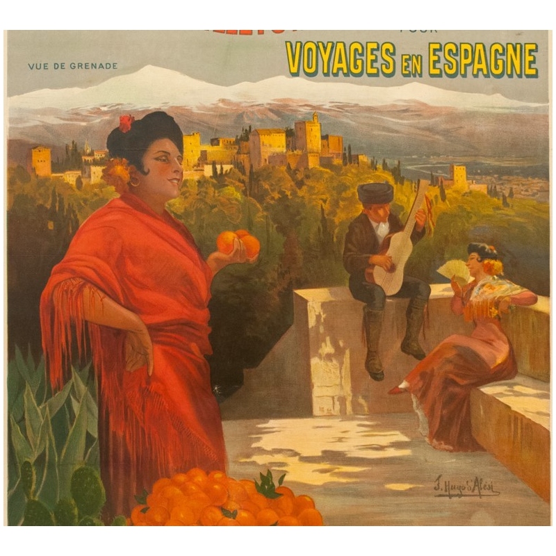 Vintage travel poster - Hugo d'Alési - 1900 - Billets à prix réduits pour Voyages en Espagne - 44.7 by 31.9 inches - 3