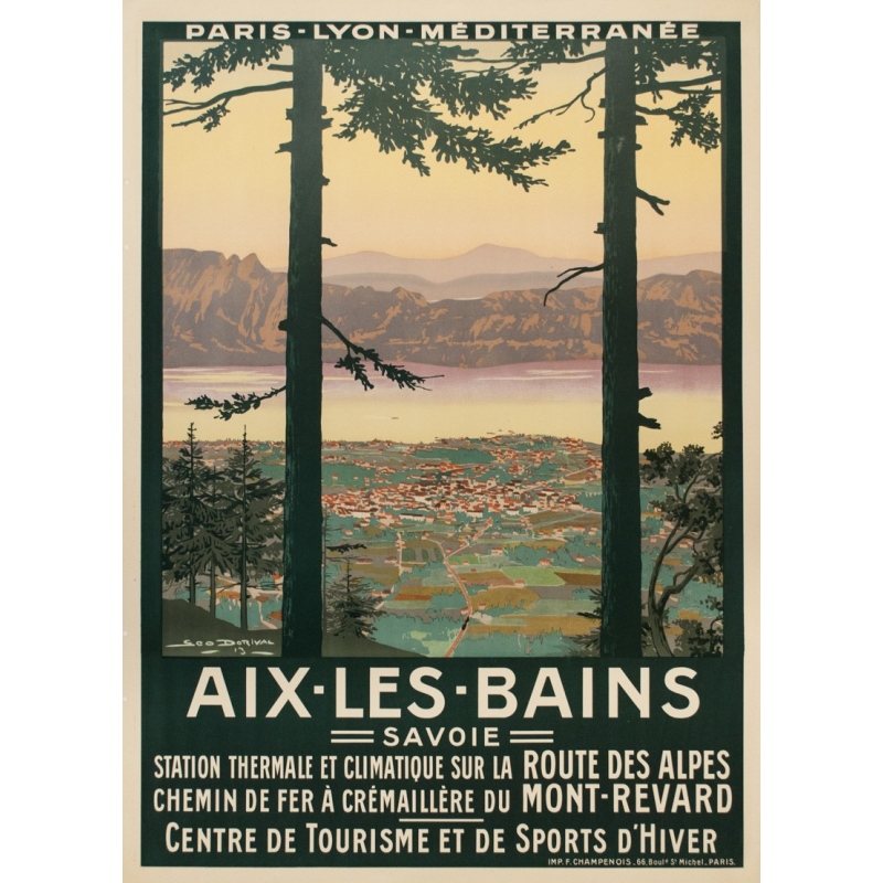 Vintage travel poster - Dorival - 1913 - Aix les Bains - 42.3 by 30.7 inches