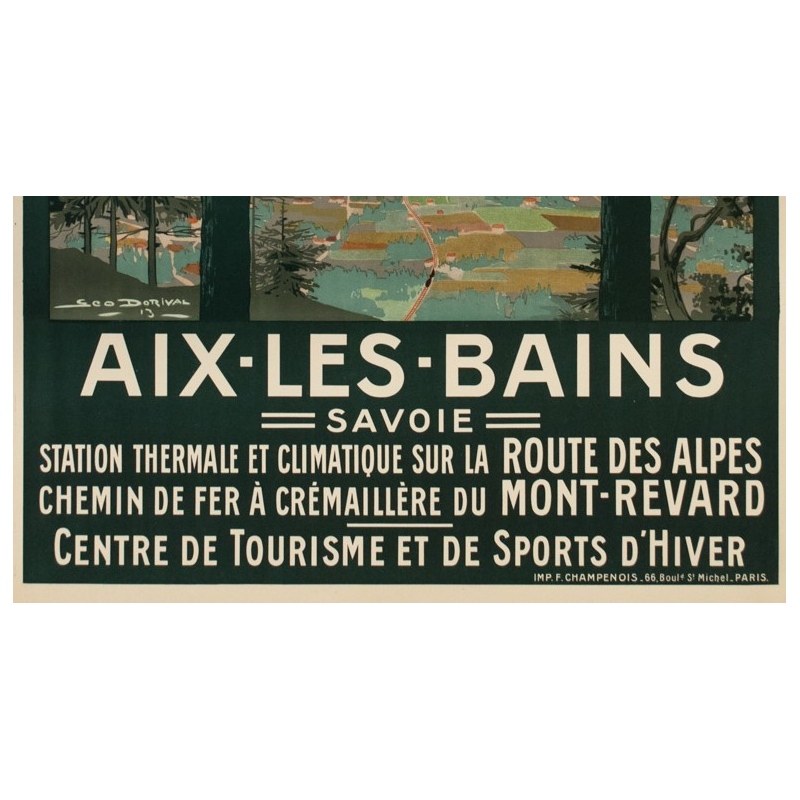 Vintage travel poster - Dorival - 1913 - Aix les Bains - 42.3 by 30.7 inches - 4