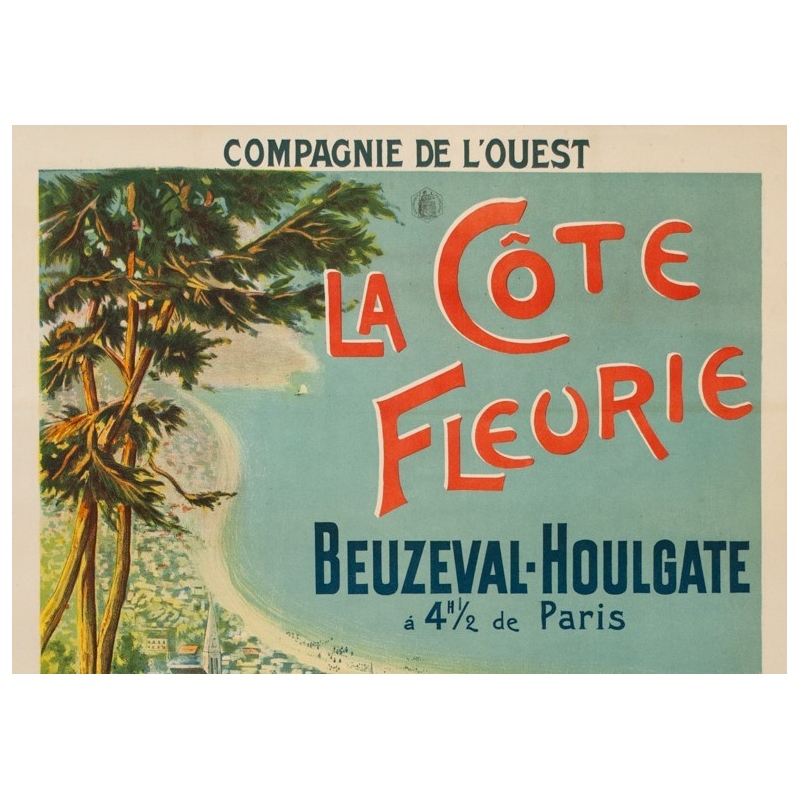 Affiche ancienne de 1895 - Compagnie de l'Ouest - La Côte fleurie Beuzeval-Houlgate - 76 par 106cm - 2
