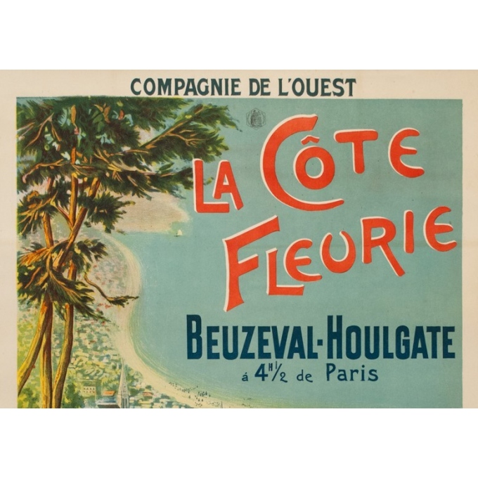 Affiche ancienne de 1895 - Compagnie de l'Ouest - La Côte fleurie Beuzeval-Houlgate - 76 par 106cm - 2