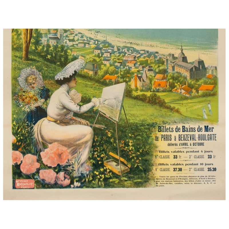 Affiche ancienne de 1895 - Compagnie de l'Ouest - La Côte fleurie Beuzeval-Houlgate - 76 par 106cm - 3