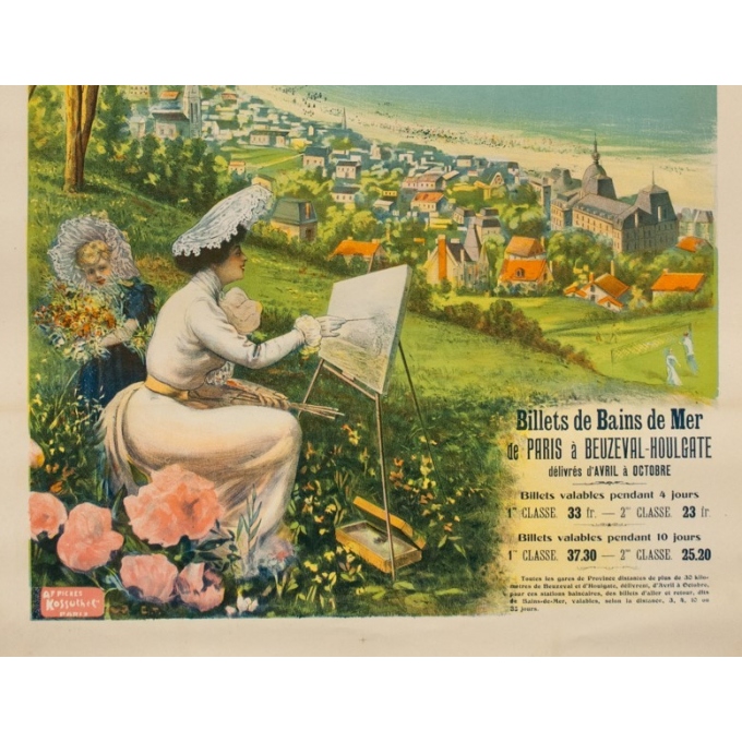 Affiche ancienne de 1895 - Compagnie de l'Ouest - La Côte fleurie Beuzeval-Houlgate - 76 par 106cm - 3