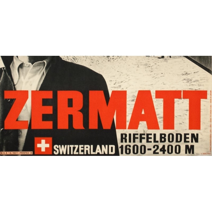Vintage travel poster - Perrn-Barberini - 1937 - Zermatt - 38.6 by 25.2 inches - 3