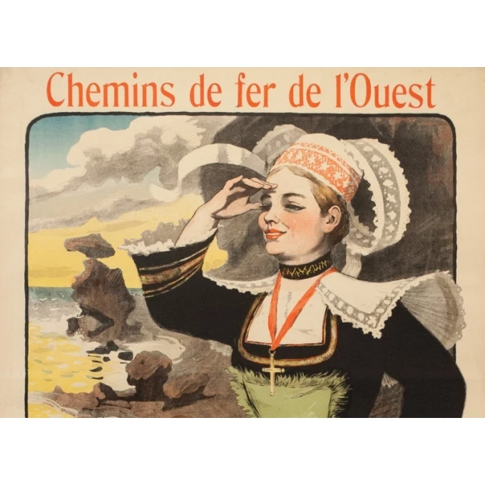 Affiche ancienne de voyage - Grün - 1901 - Bretagne Chemin de Fer de l'Ouest - 105.5 par 75 cm - 2