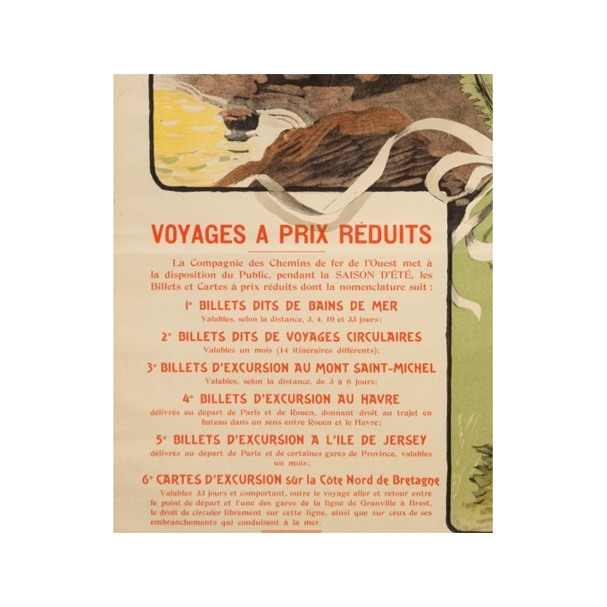 Affiche ancienne de voyage - Grün - 1901 - Bretagne Chemin de Fer de l'Ouest - 105.5 par 75 cm - 3