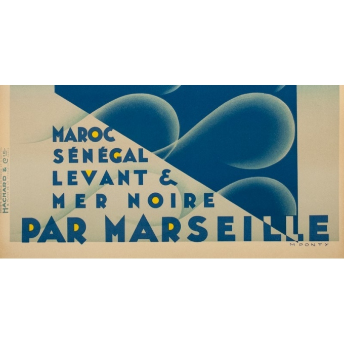 Affiche ancienne de voyage - M.Ponty - Circa 1930  - Compagnie Navigation Paquet - 104.5 par 73 cm - 3