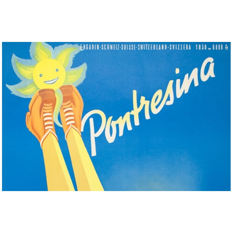Vintage travel poster - Peikert - Circa 1950 -  Pontresina - 40.2 by 25.2 inches - 2