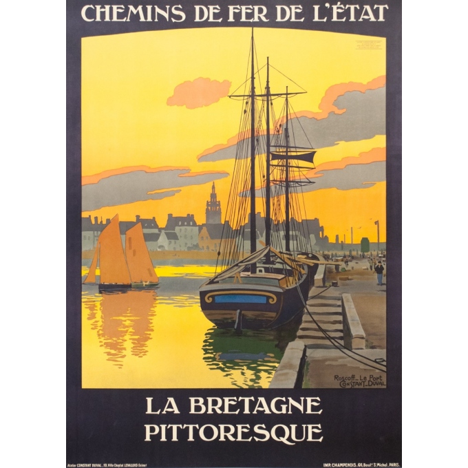 Affiche ancienne de voyage - Constant Duval  - Circa 1910 - Roscoff Bretagne Pittoresque - 105 par 75.5 cm