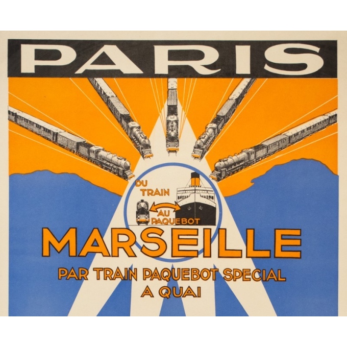 Affiche ancienne voyage - Circa 1930 - Paris Marseille Afrique du Nord Compagnie Transatlantique PLM - 100 par 60.5 cm - 2