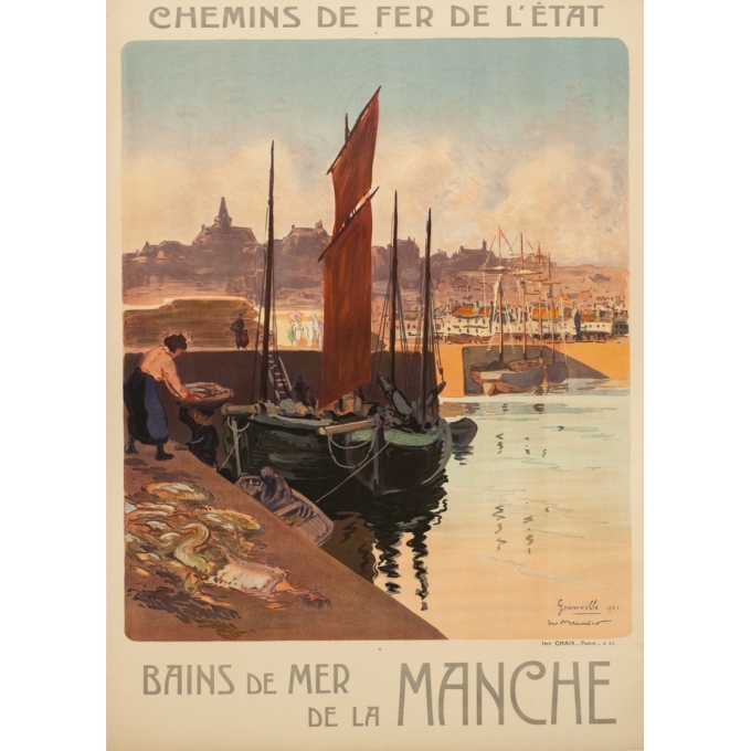 Affiche ancienne de voyage - Meunier - 1921 - Granville - 102.5 par 74 cm