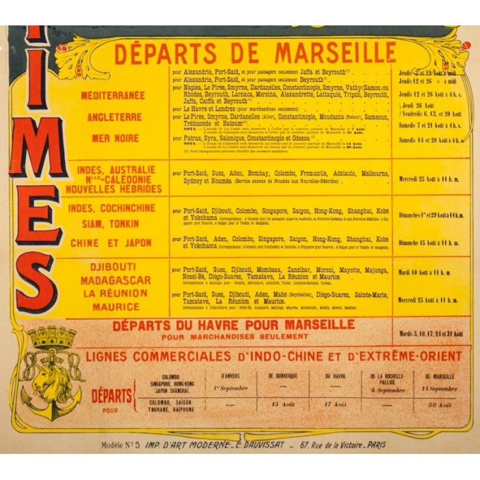 Affiche ancienne voyage - Henri Rudaux - 1909 - Messagerie Maritime Paquebot Poste Français - 108 par 65 cm - 3