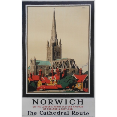 Affiche originale Norwich la route vers la Cathédrale. Elbé Paris.