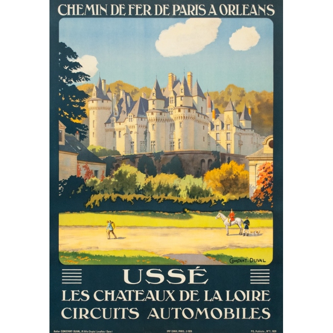 Affiche ancienne de voyage - Constant Duval  - 1928 - Ussé Château de la Loire - 105 par 74 cm