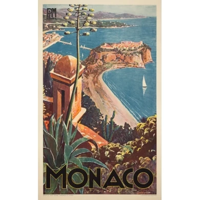 Affiche ancienne de voyage - E.Clérissi - Circa 1925 - Monaco PLM - 100 par 62 cm