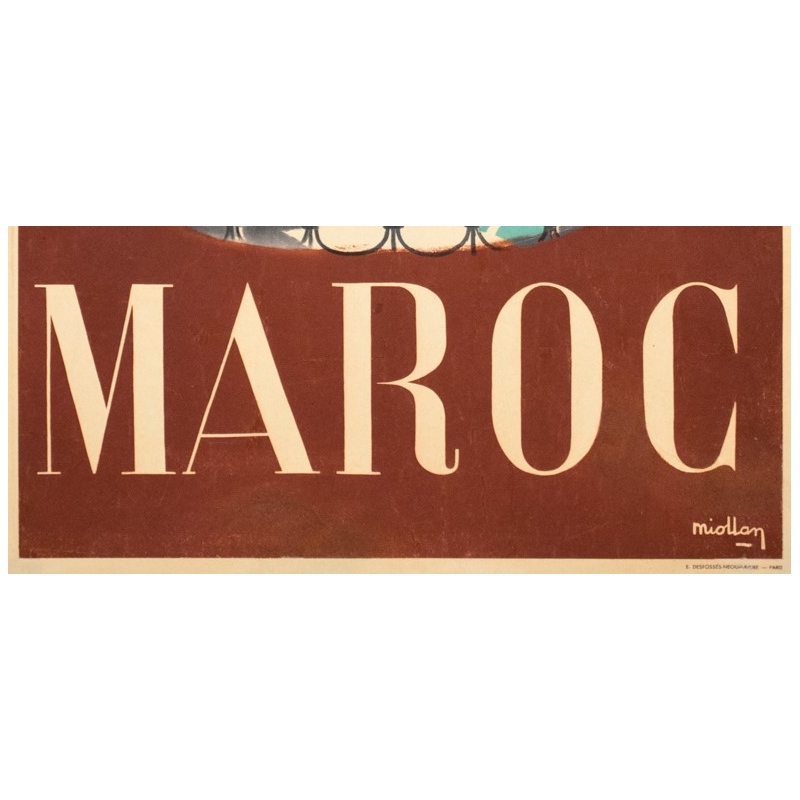Vintage travel poster - Miollan - Circa 1950 - Maroc - 39.2 by 23.6 inches - 3