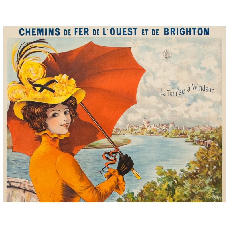 Vintage travel poster - Lem - 1900 - La Tamise à Windsor Paris à Londres - 41.7 by 29.1 inches - 2