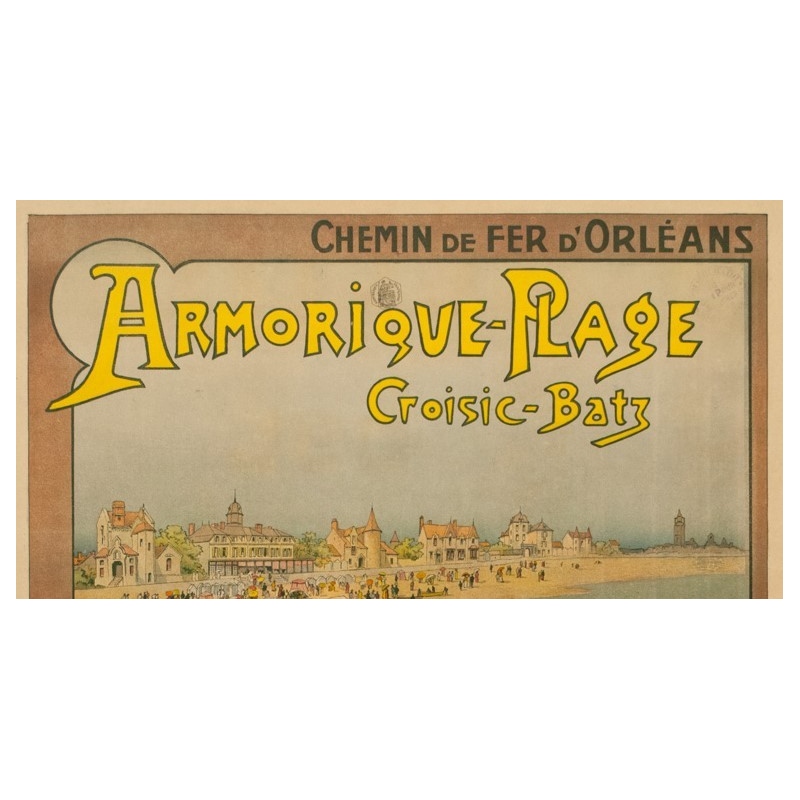 Affiche ancienne de voyage - G.Fraipont - Circa 1900 - Armorique Plage Le Croisic-Batz - 110 par 79 cm - 2