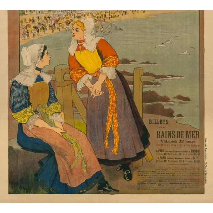 Affiche ancienne de voyage - G.Fraipont - Circa 1900 - Armorique Plage Le Croisic-Batz - 110 par 79 cm - 3