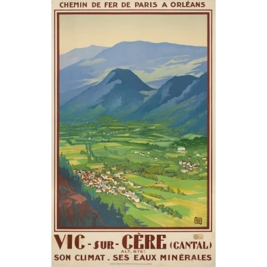 Affiche ancienne de voyage - Hallo - Circa 1925 - Vic sur Cère Cantal - 99 par 61.5 cm