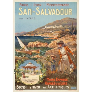 Vintage travel poster - E.Louis Lessieux - Circa 1900 - San Salvadour PLM - 42.5 by 30.3 inches