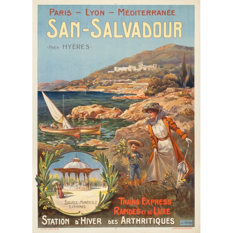 Affiche ancienne de voyage - E.Louis Lessieux - Circa 1900 - San Salvadour PLM - 108 par 77 cm