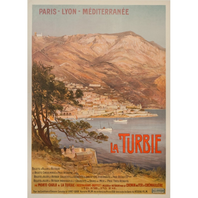 Vintage travel poster - E. Bourgeois - Circa 1900 - La Turbie  - 42.5 by 30.3 inches