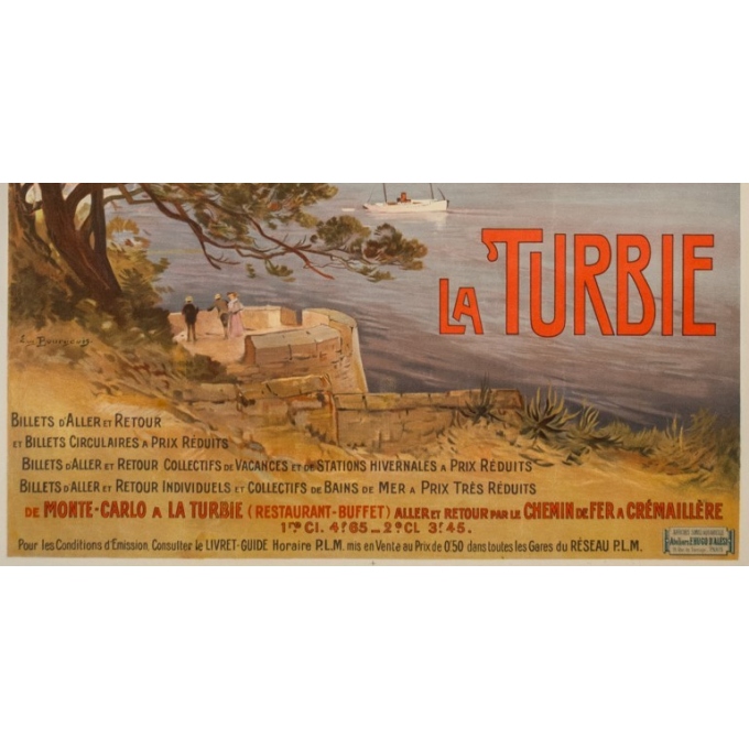 Vintage travel poster - E. Bourgeois - Circa 1900 - La Turbie  - 42.5 by 30.3 inches - 3