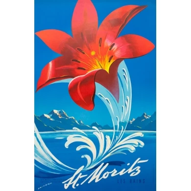 Vintage travel poster - Peikert - Circa 1950 - Saint Moritz - 40.2 by 25.6 inches