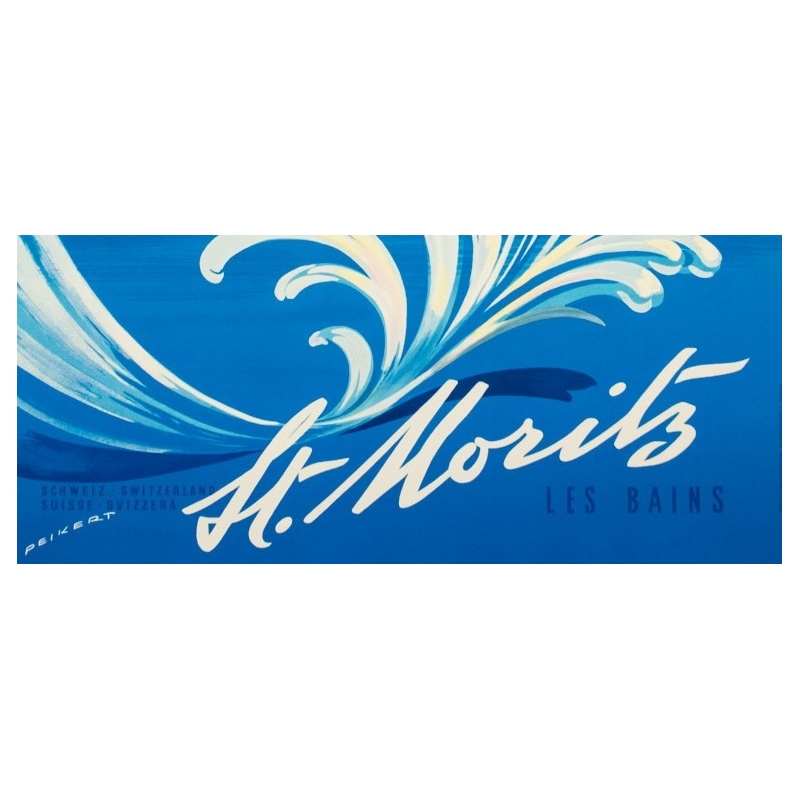 Vintage travel poster - Peikert - Circa 1950 - Saint Moritz - 40.2 by 25.6 inches - 3