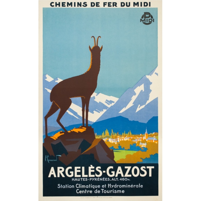 Affiche ancienne de voyage - Pierre Commarmont - Circa 1930 - Argelès Gazost - 100.5 par 62 cm Affiche ancienne de voyage - Pierre Commarmont - Circa 1930 - Argelès Gazost - 100.5 par 62 cm
