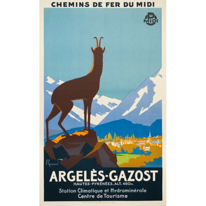 Vintage travel poster - Pierre Commarmont - Circa 1930 - Argelès Gazost - 39.6 by 24.4 inches
