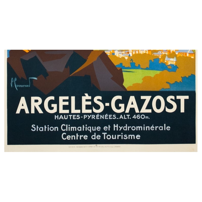 Vintage travel poster - Pierre Commarmont - Circa 1930 - Argelès Gazost - 39.6 by 24.4 inches - 3