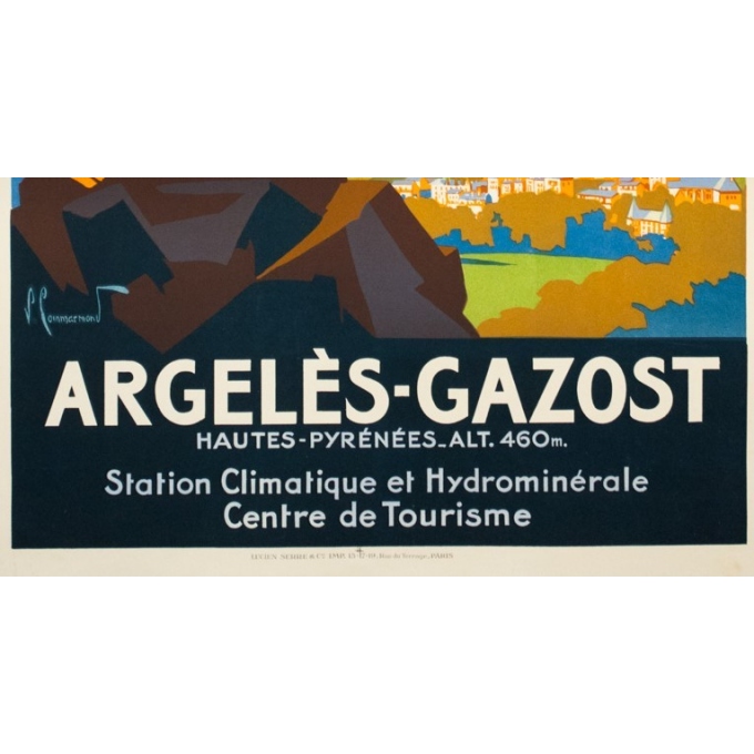 Vintage travel poster - Pierre Commarmont - Circa 1930 - Argelès Gazost - 39.6 by 24.4 inches - 3