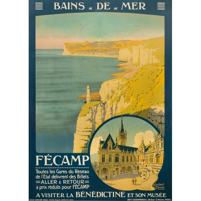 Affiche ancienne de voyage - Constant Duval - 1920 - Fécamp - 105 par 75 cm